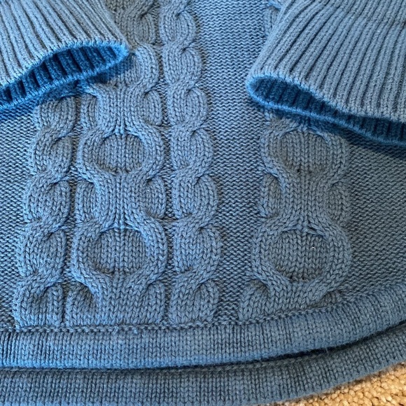 LL Bean Double L Cable Knit Sweater Turtleneck Fisherman Mid Blue XL - Picture 3 of 7